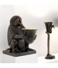 Art Deco Monkey Table Lamp Black Patina 60cm