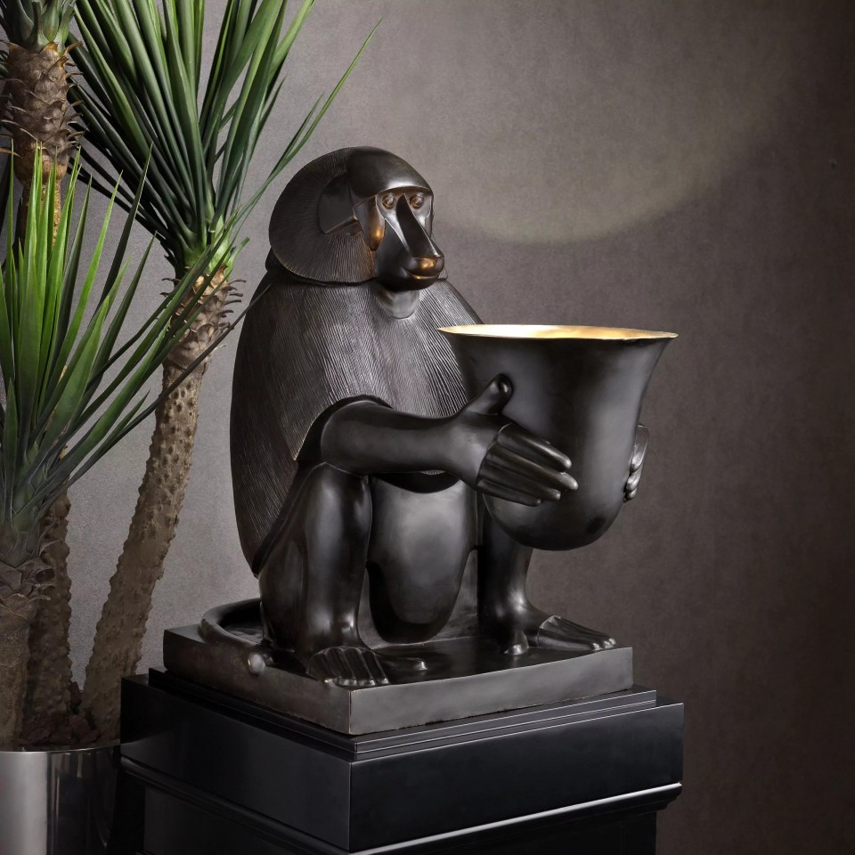 Art Deco Monkey bordslampa svart patina 60cm