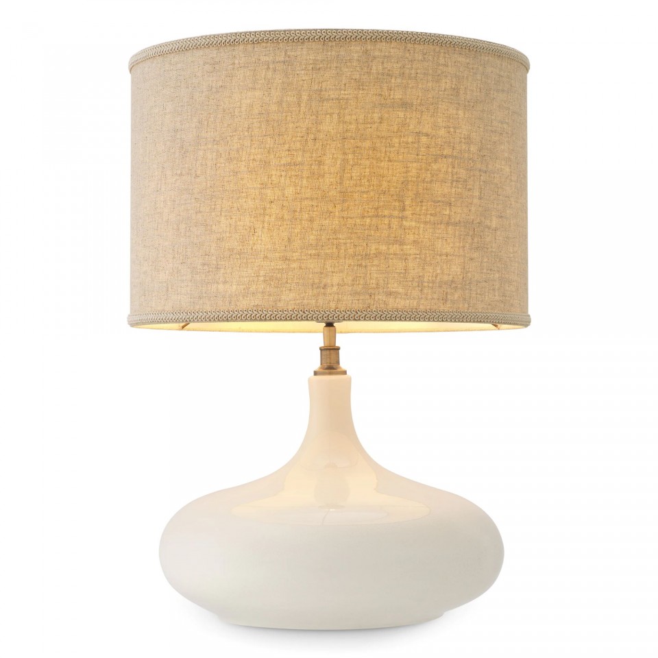 Jones Table Lamp White/Brass/Linen 64.5cm