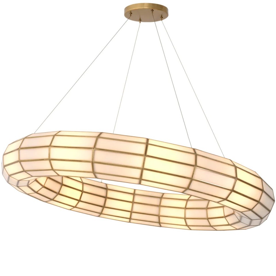 Ronco chandelier antique brass/glass 120cm