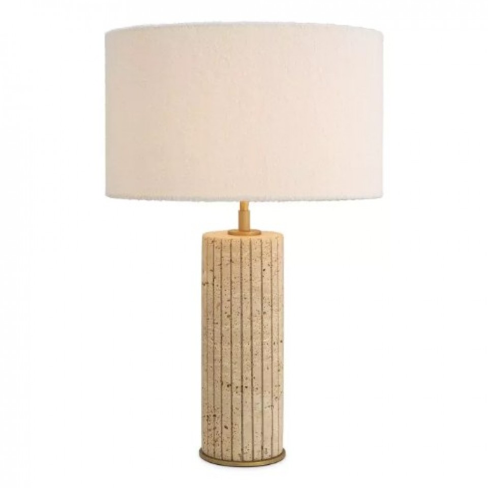 Giova Round Table Lamp Travertine/Bouclé Shade 64cm