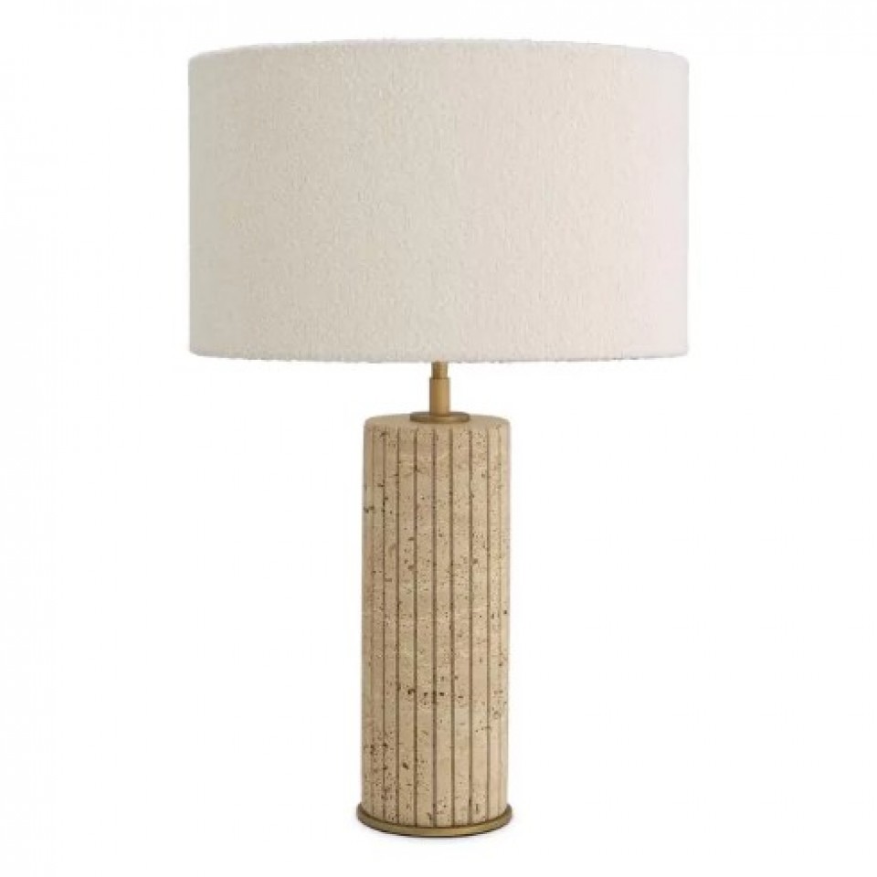 Giova Rund Bordslampa Travertin/Bouclé Skärm 64cm