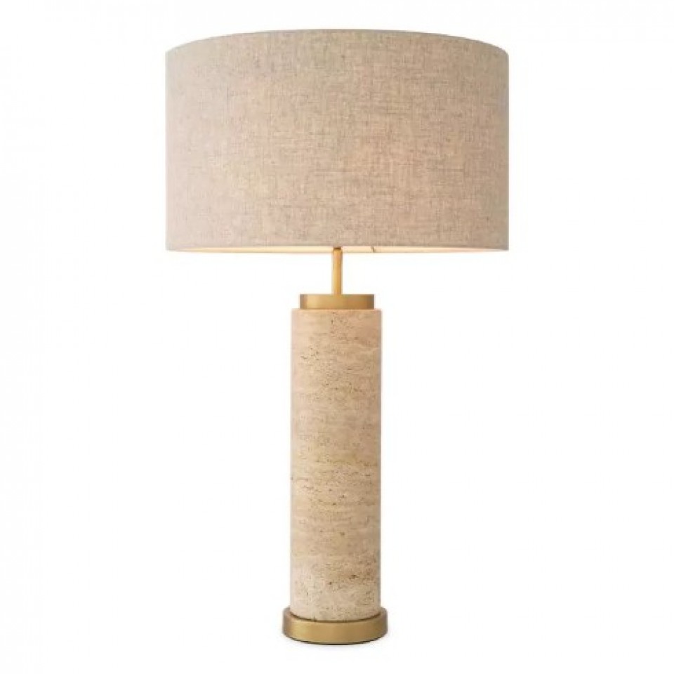 Lxry Table Lamp Travertine/Linen Mix Shade 75cm