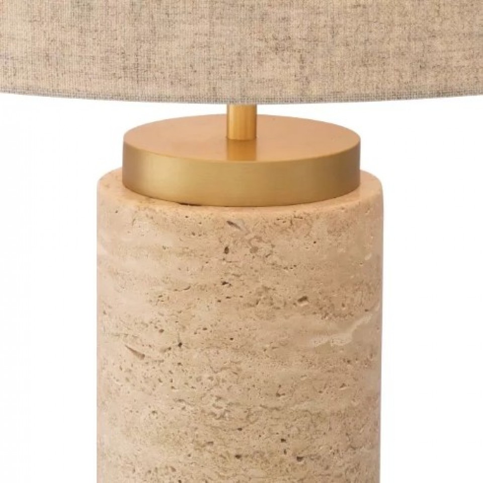 Lxry Table Lamp Travertine/Linen Mix Shade 75cm