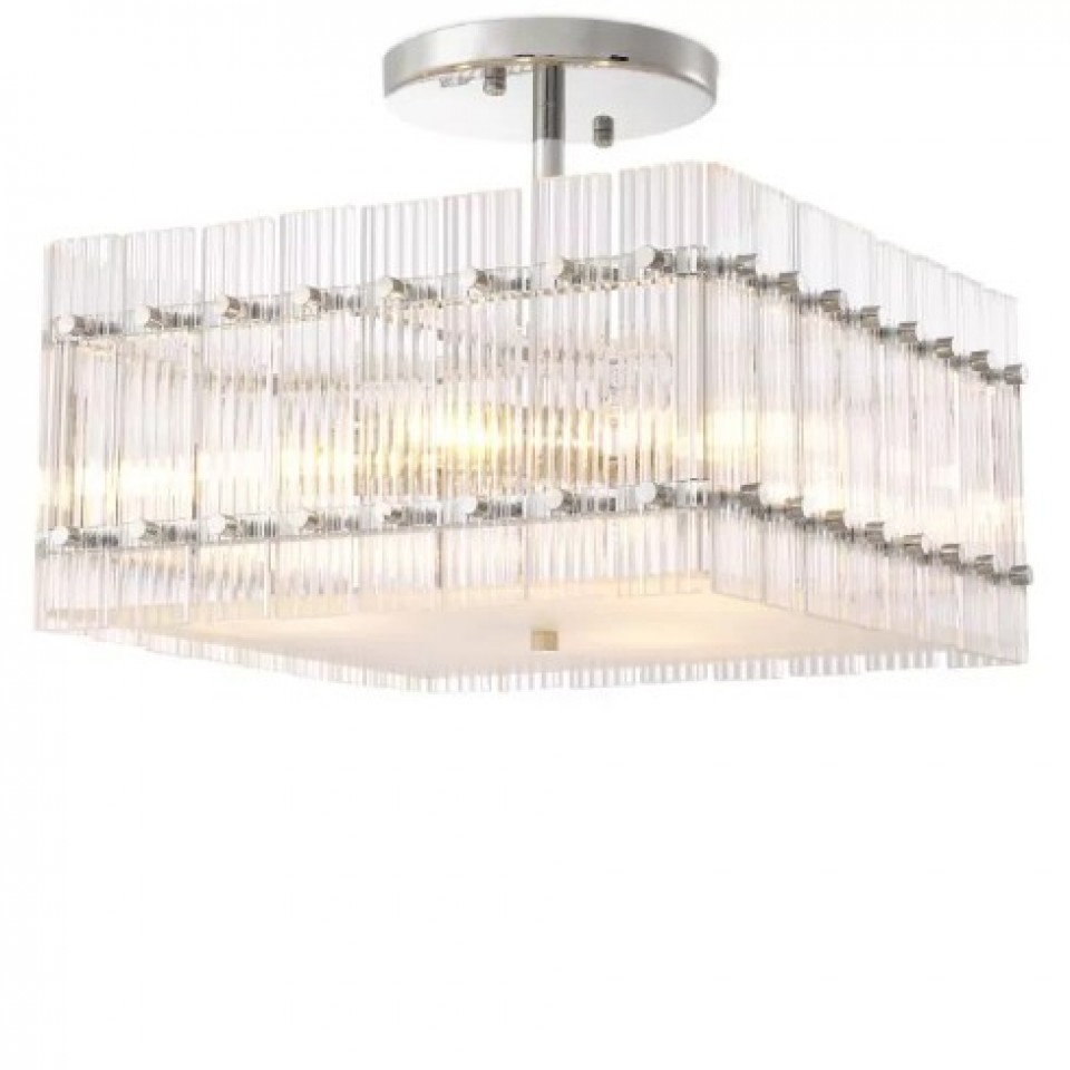 Ruby Square Semi-Flush Ceiling Light Nickel/Glass 45cm