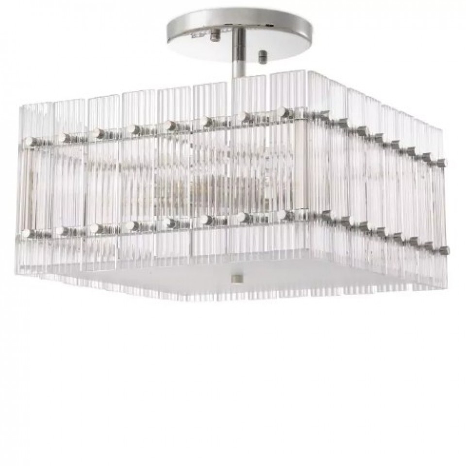 Ruby Square Semi-Flush Ceiling Light Nickel/Glass 45cm