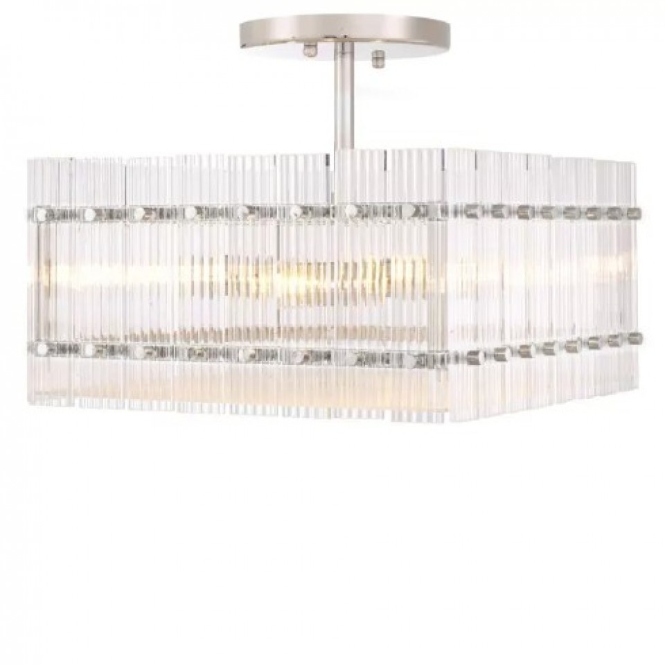 Ruby Square Semi-Flush Ceiling Light Nickel/Glass 45cm